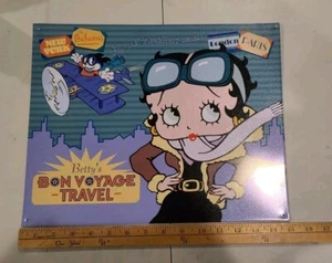 Betty Boop Sign Bon Voyage Travel Airplane Flying Paris 15" x 12" 2003 Metal - Picture 1 of 6