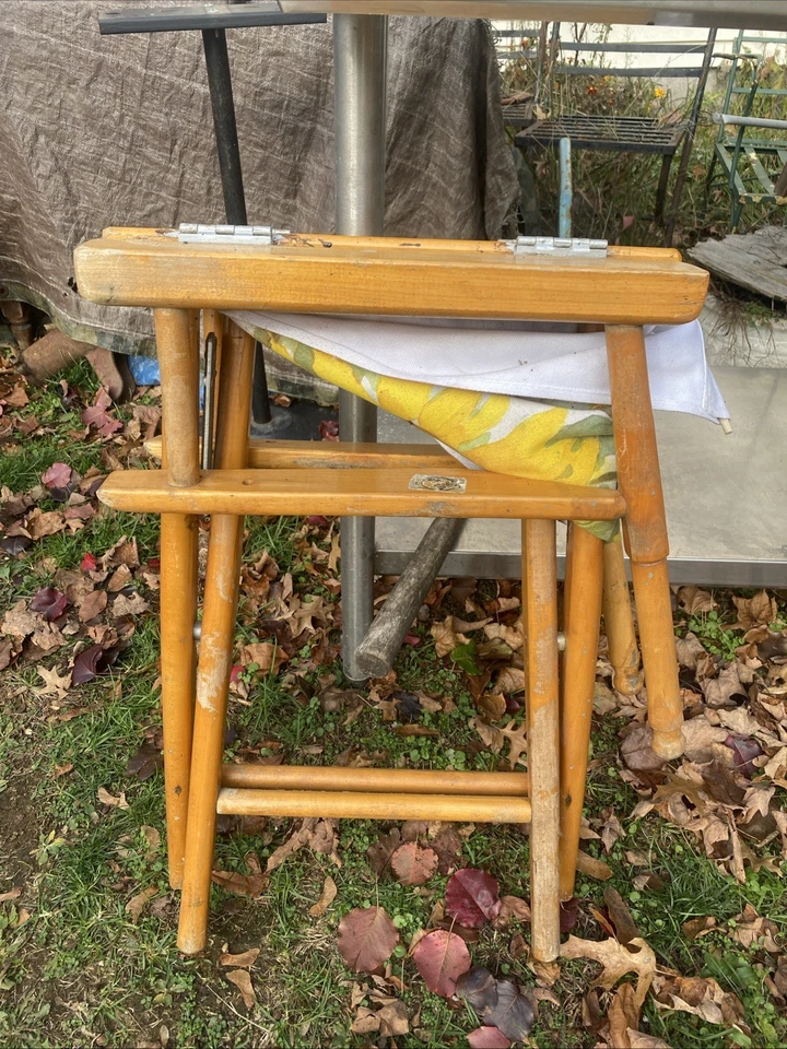 Silla Plegable Madera Cubierta Playa Césped Madera Lona Plegable De Colección Necesita Reparación Foto 1 de 4