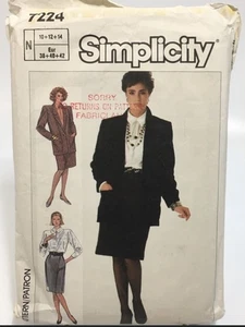 Skirt Jacket Blouse Size 10-12 Cut 12 Pattern 7224 Notched Collar Pleats Slit - Picture 1 of 2