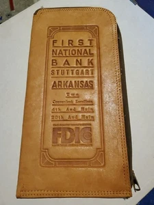 First 1st National Bank Stuttgart Arkansas Deposit Money Bag Texas Leather Craft - Picture 1 of 15
