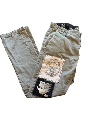 Volcom Frickin Modern Chino Pants 32x30 Gray with Custom Skull Patch Design - Image 1 of 4