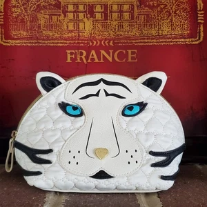 Weißer Tiger Designer Kosmetiktasche Kosmetikkoffer Herz Messing Nase durchgehender Reißverschluss - Bild 1 von 24