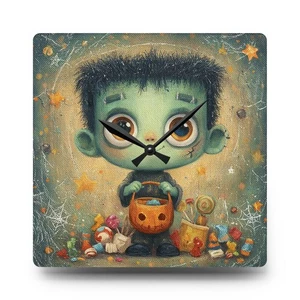 Halloween Frankenstein Wall Clock Acrylic Round or Square Décor High-End Durable - Picture 1 of 9