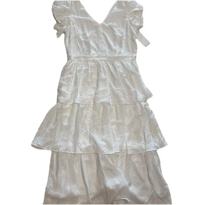 Julia Jordan Tiered Dress Women’s Flutter Sleeve Textured Long White Sz 12 - Image 1 of 4