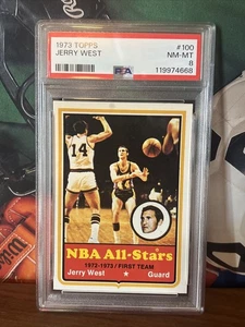 1973-74 Topps Set-Break #100 Jerry West PSA 8 casi nuevo-como nuevo estuche PSA - Imagen 1 de 2
