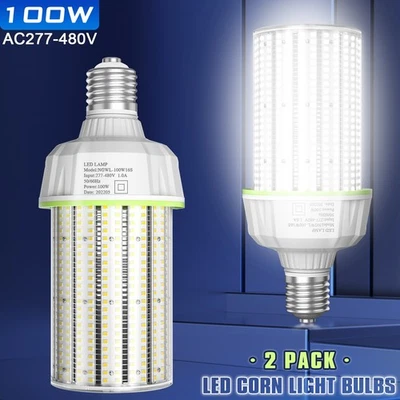 2X 480V 100W LED Corn Cob Light Bulb, E39 Mogul Base 15,000LM (Eqv.400W MH/HPS) - Image 1 of 4