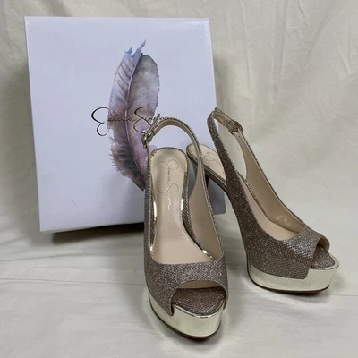 Новый в коробке Jessica Simpson Kabale Stiletto каблуки размер 9 золотой блестящий сетки платформы - Изображение 1 из 4