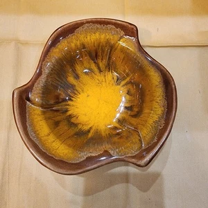 MCM Yellow & Brown Glaze Pottery Dish - Picture 1 of 13