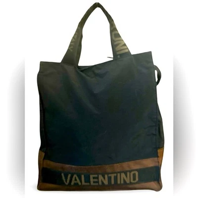Bolso de Mano VALENTINO ROSSA Grande Logo Bordado Nylon Negro/Marrón Foto 1 de 4