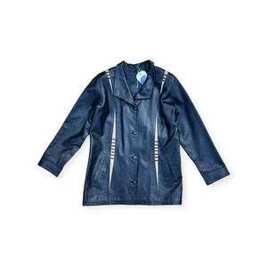 Vintage schwarze Lederjacke UK 14-16 Mod Style 70er Style Kontrast Panel Mantel - Bild 1 von 9