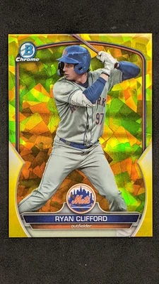 RYAN CLIFFORD 2023 Bowman Chrome Draft Sapphire #BDC-142 Yellow /75 Mets - Image 1 of 2