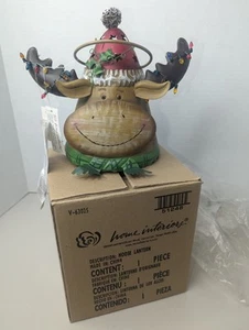 Vintage Home Interiors Christmas Moose Luminary Candle Lantern 8" NOS - Picture 1 of 7