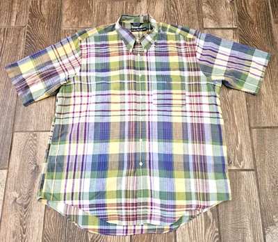 Nautica Multi Color Plaid Button Down Shirt Short Sleeve Pocket Yellow 2XL - Image 1 of 4