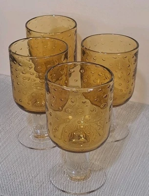 Винтажный лот из 4 толстых выдувных вручную янтарных контролируемых пузырьков воды кубки стаканы  - Изображение 1 из 4