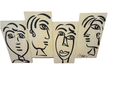 PETER KEIL - PINTURA ÚNICA NEGRA Y CREMA SOBRE LIENZO ENVUELTO GRANDE 28”x48” Foto 1 de 4