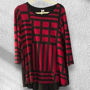 Comfy USA Long Sleeve Tunic Top Size M Abstract Pattern Lagenlook Red Black - Picture 1 of 12