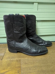 Justin Cowboy Boots Size 11 UK Worn Black Leather Quality Aged Boots Worn Soles - Picture 1 of 12