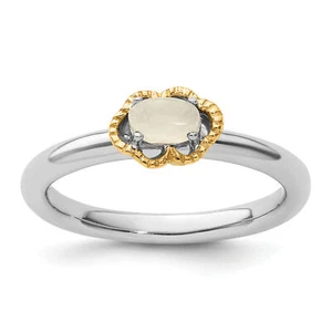 Solid Sterling Silver & 14k Gold Stackable Expressions Moonstone Ring - Picture 1 of 7