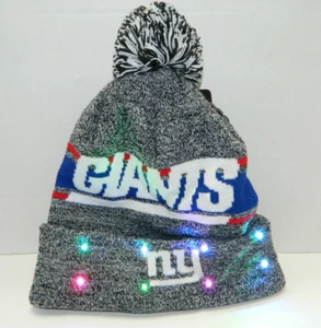 New York Giants Knit NFL LED Light Up Hat Winter Pom Beanie Stock HEATHER Grey - Picture 1 of 9