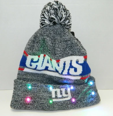 New York Giants Tejido NFL LED Iluminado Sombrero Invierno Pom Gorro Stock HEATHER Gris Foto 1 de 4
