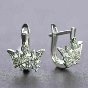 2.00 Ct Round Cut Simulated Diamond Drop/Dangle Earrings 14K White Gold Finish - Picture 1 of 4