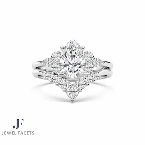IGI Certified 2.28 Carat Wedding Ring Sets 14k Gold Pear Cut Lab Grown Diamond - Picture 1 of 4