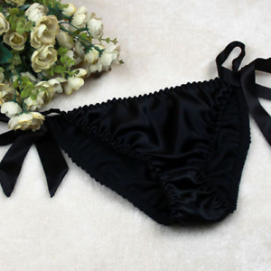 Womens 100% Silk Low-Rise Bikinis Underwear Knickers Cute Brief Side Tie Panties