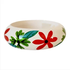 Vintage Mid Century Armreif aus Holz handbemalt weiß floral - Bild 1 von 3