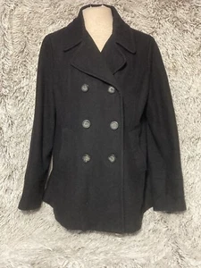 Mackintosh New England Women's Med Black Wool Blend Pea Coat Double Button Lined - Picture 1 of 12