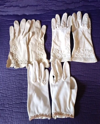 Lote De 3 Guantes Decorados Blancos Vintage Talla 7 Foto 1 de 4