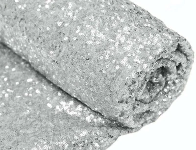 Silver Sequin Fabric, By The Yard, Sequin Fabric, Linen, Sequin Tablecloth - Image 1 of 3