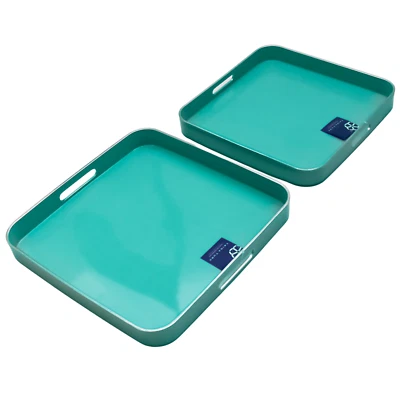 Trina Turk Turquoise Square Serving Trays x 2: 13.39x13.39x1.61 & 14.8x14.8x1.73 - Image 1 of 3