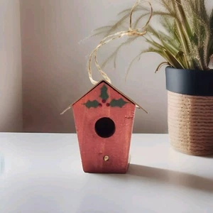Wooden Cedar Birdhouse Wirh Copper Roof And Holly Christmas Tree Ornament  - Picture 1 of 6