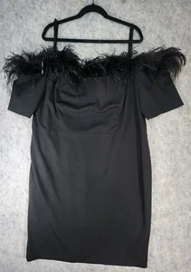 Calvin Klein 22 Women's Black Off The Shoulder Long Sheath Dress & Feather Trim - Picture 1 of 14