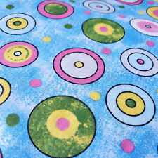 MULTI COLOR RETRO TARGET CIRCLES BLUE POLY COTTON FABRIC 58" BY THE YARD 