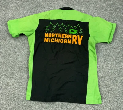 Camisa de Trabajo De Colección Envejecida Michigan RV Negra Verde Neón Adulto Mediana Bordada Foto 1 de 4