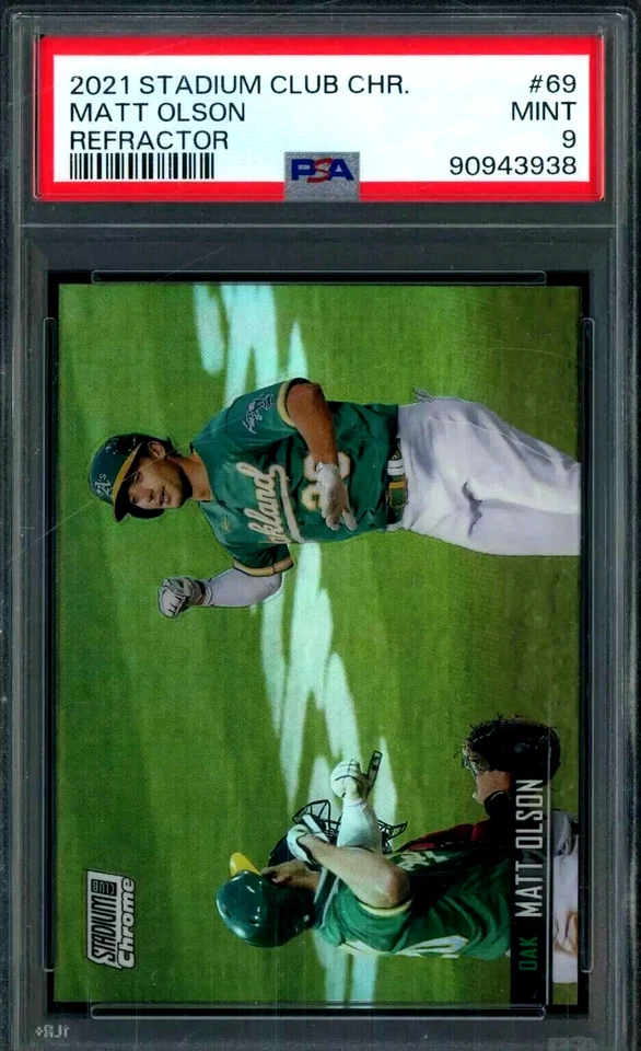 2021 Stadium Club Chrome Refractor #69 Matt Olson Oakland A's PSA 9 MINT - Image 1 of 2