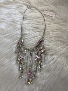 NEW Betsey Johnson Pink Champagne Tower Crystal Going All Out Fringe Necklace - Picture 1 of 5