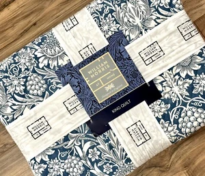 William Morris Sunflower Navy King Quilt | Blue Coverlet Botanical Vines Floral - Picture 1 of 5