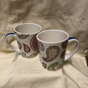 Tazas de café altas Carnaby de MACKENZIE CHILDS azul cachemir apagado enloquecido - Imagen 1 de 13