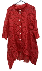 I.C. Cárdigan Plumero By Connie K Rojo Transparente Talla M Hasta la Rodilla - Imagen 1 de 10