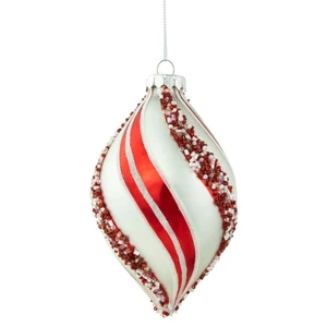 Northlight 2 White Red Glitter Beads Striped Finial Christmas Ornaments 5.5" - Picture 1 of 6