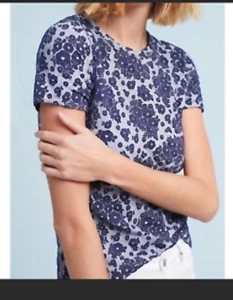 Camiseta Top Postmark Anthropologie Azul Texturizada Floral Talla Pequeña - Imagen 1 de 8