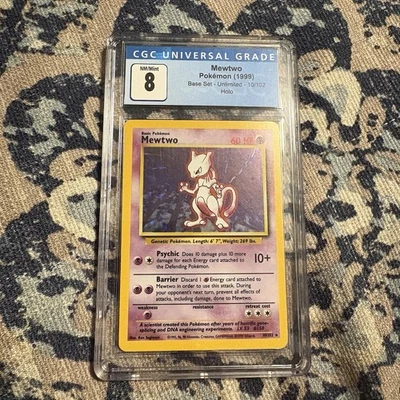 Mewtwo 10/102 Pokémon TCG 1999 Base Set Holo Unlimited Rare Graded Card CGC 8 - Image 1 of 4