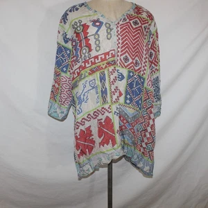 Johnny Was Sz 2XL 100% Silk Blouse Top Tunic Aztec Pattern Print - Picture 1 of 10