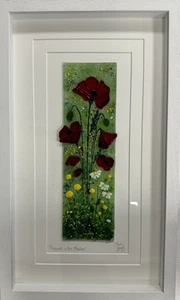 Orinoco Fused Glass Artwork by Clare Beck, “Poppies in Meadow”, Signed - Picture 1 of 4