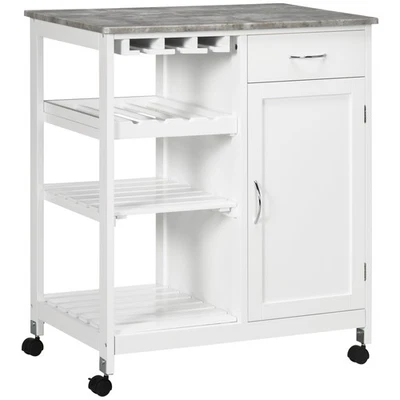 HOMCOM Kitchen Trolley Utility Cart W/ Wheel Wine Rack Open Shelf and Cabinet - Image 1 of 4