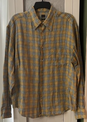 COAST Men’s Size L Mustard/Blue Check Linen Long Sleeve Button Up Shirt - Image 1 of 4