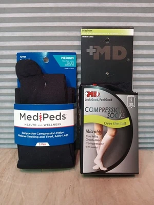 MediPeds & +MD Over the Calf Calcetines 3 Pares NUEVO Negro Uni-Sexo Talla Mediana Foto 1 de 2