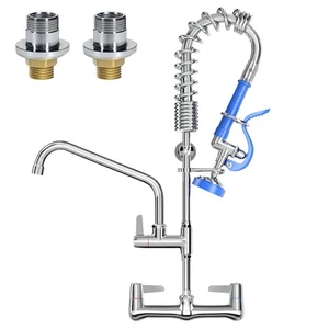 Commercial Faucet with Sprayer for Kitchen Sink : Akwadu Wall Mount Commercia... - Picture 1 of 9